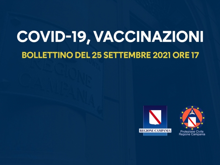 COVID-19, BOLLETTINO VACCINAZIONI DEL 25 SETTEMBRE 2021 (ORE 17)