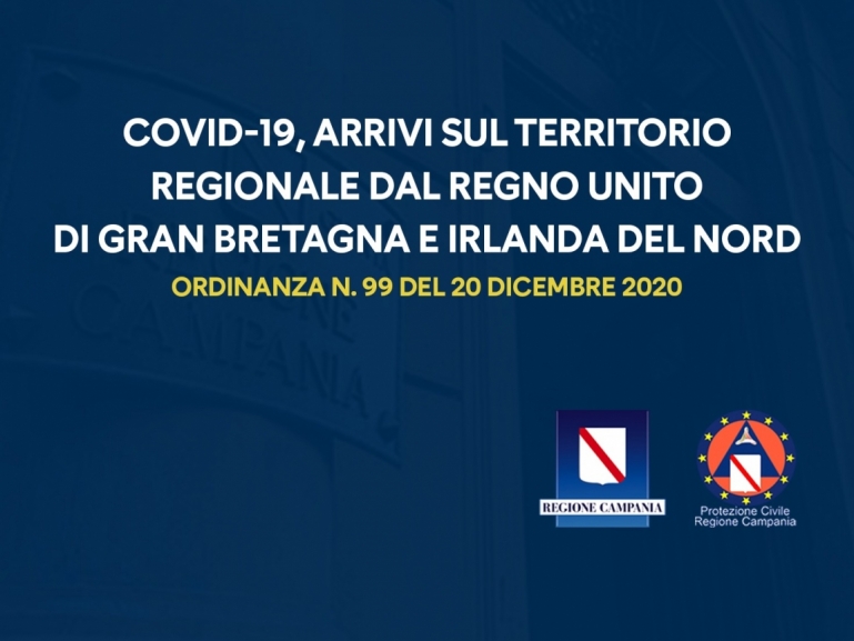 COVID-19, ORDINANZA n. 99: ARRIVI SUL TERRITORIO REGIONALE DAL REGNO UNITO