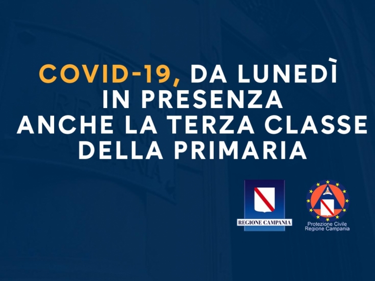 COVID-19, DA LUNEDÌ IN PRESENZA ANCHE LA TERZA CLASSE DELLA PRIMARIA