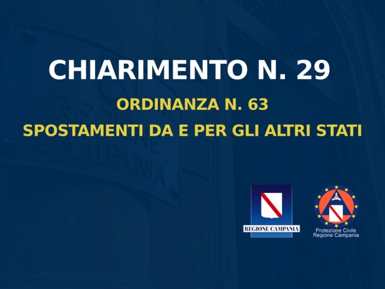 CHIARIMENTO n. 29 ALL'ORDINANZA n. 63