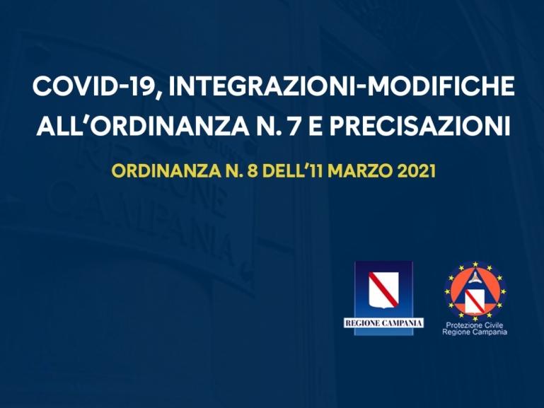 COVID-19, ORDINANZA n. 8 DELL’11 MARZO 2021
