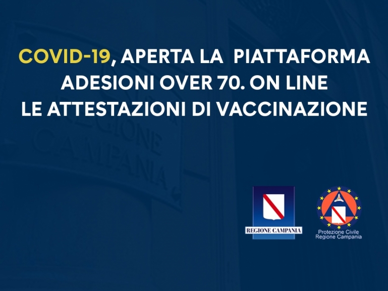 COVID-19, APERTA PIATTAFORMA ADESIONI OVER 70. ON LINE LE ATTESTAZIONI DI VACCINAZIONE