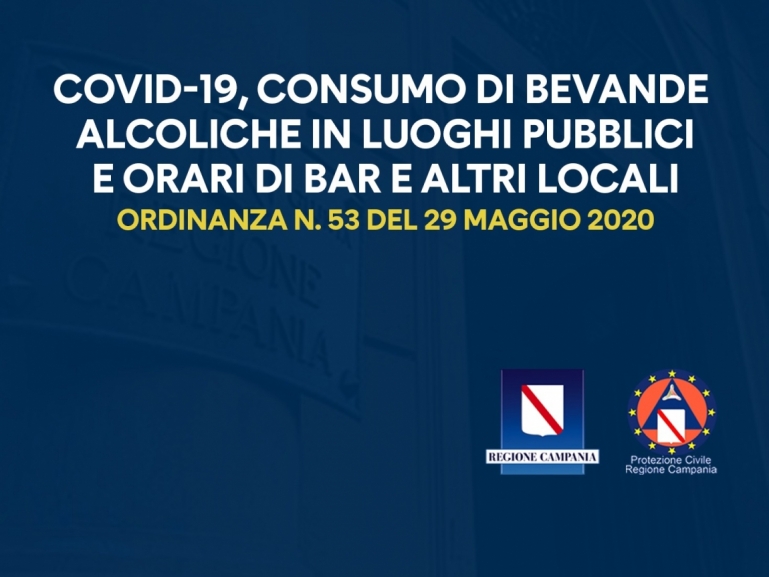 COVID-19, ORDINANZA IN MATERIA DI LOCALI PUBBLICI E SOMMINISTRAZIONE ALCOLICI