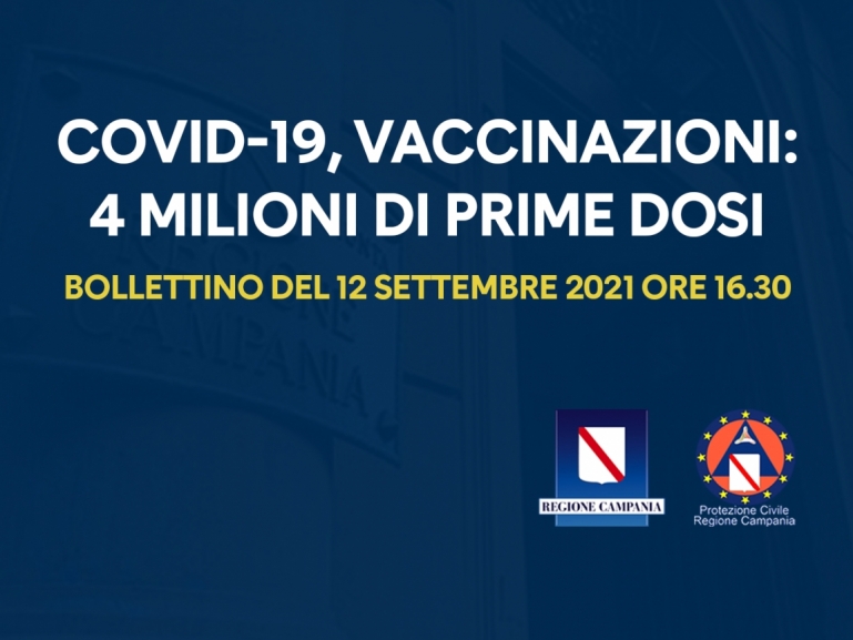 COVID-19, BOLLETTINO VACCINAZIONI DEL 12 SETTEMBRE 2021 (ORE 16.30)