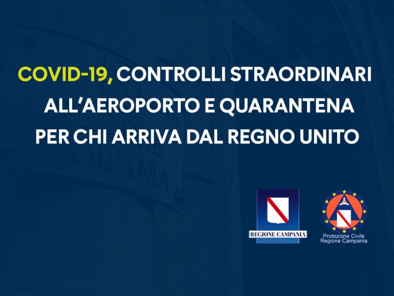 COVID-19, CONTROLLI STRAORDINARI ALL'AEROPORTO. QUARANTENA PER I PASSEGGERI PROVENIENTI DAL REGNO UNITO