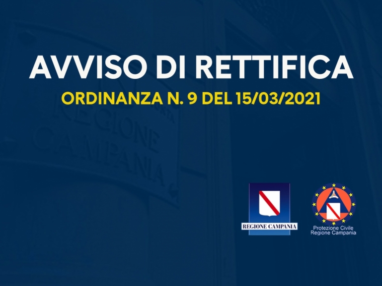 AVVISO DI RETTIFICA: ORDINANZA 9/2021