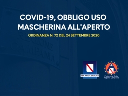 COVID-19, OBBLIGATORIO INDOSSARE LA MASCHERINA ALL’APERTO 